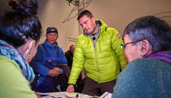 Kim Kielsen arrives at a polling centre to vote in Nuuk (Reuters/Ulrik Bang/Scanpix)