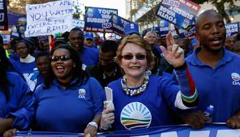 Mazibuko, Zille and Maimane during a march in Johannesburg (REUTERS/Siphiwe Sibeko)