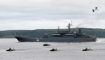 A Russian naval parade rehearsal at the port of Severomorsk (Reuters/Andrei Pronin)