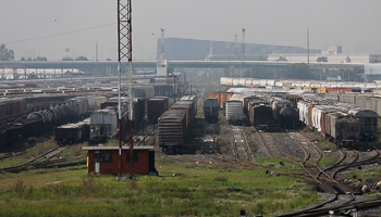 Freight trains are pictured at Ferrovalle rail yard in Mexico City (REUTERS/Tomas Bravo)