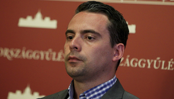 Gabor Vona, leader of the Jobbik party, at a news conference in Budapest (Reuters/Bernadett Szabo)