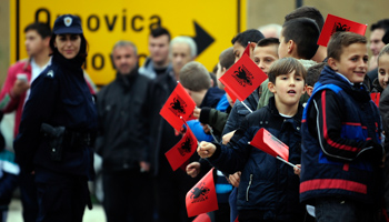Albanians line up to welcome Prime Minister Edi Rama in Presevo, southern Serbia (Reuters/Ognen Teofilovski)