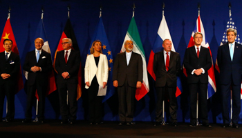 Negotiators from the P5+1 with Iran's Foreign Minister Zarif (Reuters/Ruben Sprich)