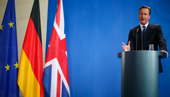 David Cameron following a meeting in Berlin (Reuters/Hannibal Hanschke)