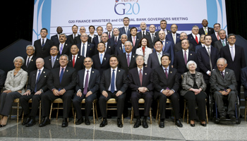 G20 Finance ministers and central bank governors at the IMF spring meetings in Washington (Reuters/Gary Cameron)