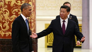 Xi and Obama in the Great Hall of the People in Beijing (Reuters/Greg Baker/Pool)