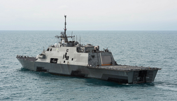 The littoral combat ship USS Fort Worth (LCS 3) operates in the Java Sea (Reuters/U.S. Navy/Mass Communication Specialist 2nd Class Antonio P. Turretto Ramos)