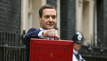 George Osborne holds up his budget case outside number 11 Downing Street (Reuters/Paul Hackett)