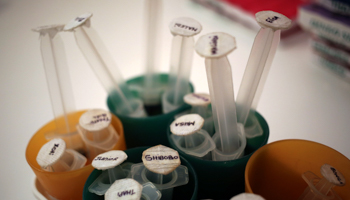 Names of patients are seen on syringes at Nkosi's Haven, where HIV-positive mothers and their children are taken care of. (Reuters/Siphiwe Sibeko)