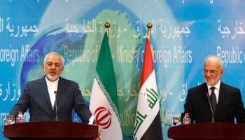 Mohammad Javad Zarif speaks during a news conference with Iraqi Foreign Minister Ibrahim al-Jaafari in Baghdad (Reuters/Ahmed Saad)