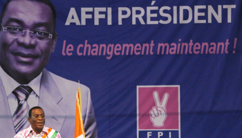 Guessan speaks at his official inauguration as a presidential candidate for Ivory Coast's upcoming presidential election, Treichville (Reuters/Thierry Gouegnon)