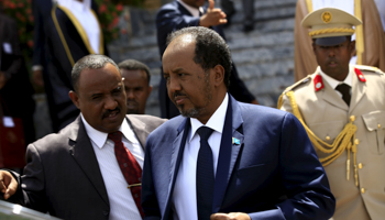 Somalia's President Hassan Sheikh Mohamud leaving the National Assembly in Omdurman (Reuters/Mohamed Nureldin Abdallah)