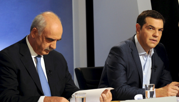 Syriza party's Alexis Tsipras and New Democracy party's Evangelos Meimarakis (Reuters/Michalis Karagiannis)