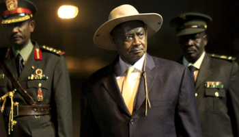 Uganda's President Yoweri Museveni at Khartoum Airport during an official visit to Sudan (Reuters/Mohamed Nureldin Abdallah)