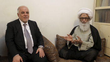 Haidar al-Abadi meets with Shi'ite Grand Ayatollah Bashir al-Najafi in Najaf (Reuters/Alaa Al)