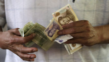 A customer counts Chinese Yuan notes at a market in Beijing (Reuters/Jason Lee)