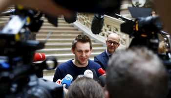 Austrian data privacy activist Max Schrems after his earlier case against Facebook in Vienna, April 2015 (Reuters/Leonhard Foeger)
