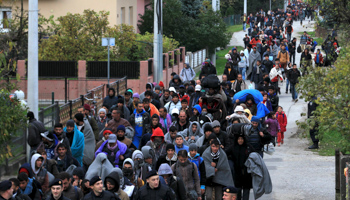 Migrants walk to the Slovenian border in Kljuc Brdovecki village, Croatia (Reuters/Antonio Bronic)
