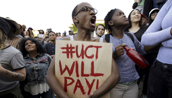 A demonstration on the steps of Jameson Hall at the University of Cape Town (Reuters/Mark Wessels)