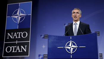NATO Secretary General Jens Stoltenberg addresses a news conference during a NATO defence ministers meeting (Reuters/Francois Lenoir)
