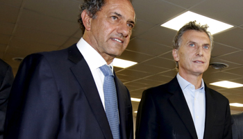 Mauricio Macri (on the right) and Daniel Scioli (Reuters/Agustin Marcarian)