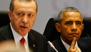 President Tayyip Erdogan and President Barack Obama at the G20 summit, Turkey, November 15 (Reuters/Murad Sezer)