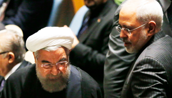 Iranian President Hassan Rouhani and Iranian Foreign Minister Mohammad Javad Zarif at the plenary meeting of the United Nations Sustainable Development Summit 2015 (Reuters/Darren Ornitz)