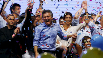 Mauricio Macri, presidential candidate of the Cambiemos coalition, celebrates after the presidential elections in Buenos Aires (Reuters/Ivan Alvarado)