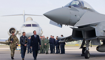 Prime Minister David Cameron inspects an RAF Eurofighter Typhoon fighter jet during a visit to RAF Northolt, London (Reuters/Justin Tallis/pool)