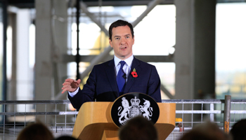 Chancellor George Osborne delivers a speech on the 2015 spending review at Imperial College's White City campus, London (Reuters/Jonathan Brady)