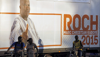 Campaign poster for Burkina Faso presidential candidate Roch Marc Kabore in Ouagadougou (Reuters/Joe Penney)