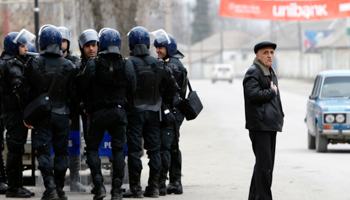 Azerbaijani police patrolling the streets after unrest in Ismaili in 2013 (Reuters/David Mdzinarishvili)