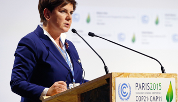 Poland's Prime Minister Beata Szydlo delivers a speech for the opening day of the World Climate Change Conference 2015 at Le Bourget, near Paris (Reuters/Stephane Mahe)
