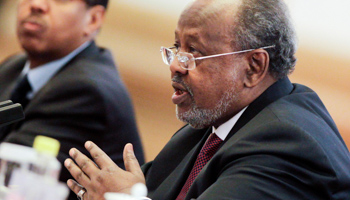 President Ismail Omar Guelleh holds talks with former Chinese President Hu Jintao at the Great Hall of the People in Beijing (Reuters/Diego Azubel/Pool)