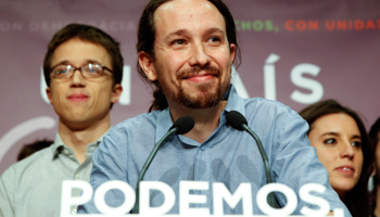 Podemos party leader Pablo Iglesias after election results were announced in Madrid (Reuters/Andrea Comas)