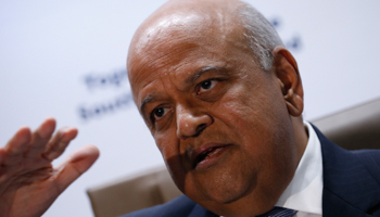Finance Minister Pravin Gordhan at a media briefing on December 14, 2015, following his reappointment (Reuters/Siphiwe Sibeko)