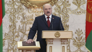 Belarusian President Alexander Lukashenka takes the oath of office after his re-election (Reuters/Nikolai Petrov)