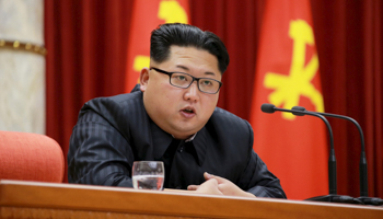 Kim Jong-un during a ceremony awarding commendations to nuclear scientists, technicians, soldier-builders, workers and officials for their contributions (Reuters)