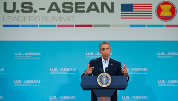 President Barack Obama at the close of the ASEAN summit, Rancho Mirage, California (Reuters/Mike Blake)