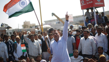 Jat demonstrators block the Delhi-Haryana national highway (Reuters/Adnan Abidi)