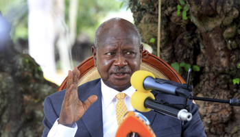 President Yoweri Museveni addresses the media following his election win on February 18 (Reuters/James Akena)