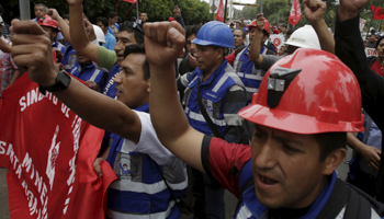 Mining workers march during a national strike in Lima, May 2015 (Reuters/Mariana Bazo)