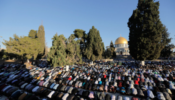 Palestinians pray at Jerusalem's Dome of the Rock (Reuters/Ammar Awad)