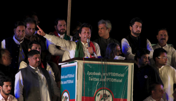 Imran Khan addressing a rally in Islamabad yesterday (Reuters/Faisal Mahmood)