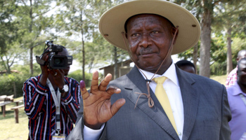 President Yoweri Museveni visiting a district in Western Uganda (Reuters/James Akena)