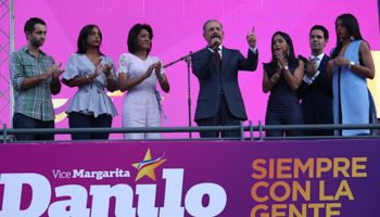 President Danilo Medina, centre, gives a speech in Santo Domingo (Reuters/Ricardo Rojas)