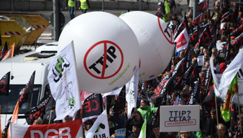 Protesters demonstrate against Transatlantic Trade and Investment Partnership (Reuters/Nigel Treblin)
