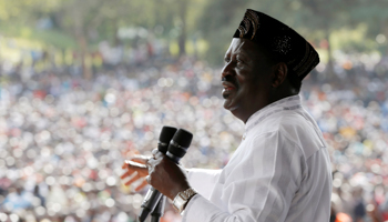 Kenyan opposition leader Raila Odinga addresses supporters on June 1 (Reuters/Goran Tomasevic)