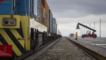 Train at a container yard at the Kazakhstan border (Reuters/Shamil Zhumatov)