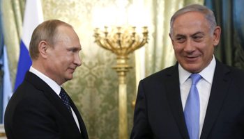 Russian President Vladimir Putin, left, with Israeli Prime Minister Benjamin Netanyahu in Moscow (Reuters/Maxim Shipenkov/Pool)